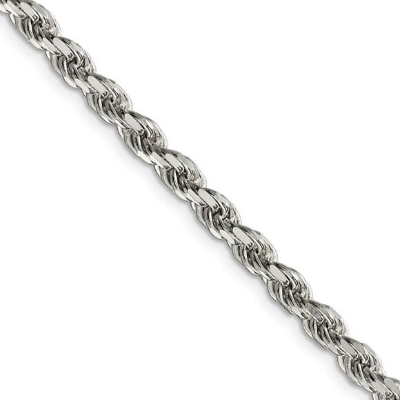 4.25mm Sterling Silver Diamond Cut Solid Rope Chain Necklace 18 Inch